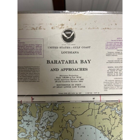 Nautical Chart/Map of Louisiana’s Barataria Bay and Approaches - Picture 2 of 4